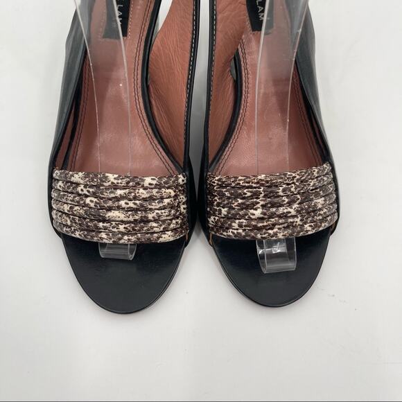 DEREK LAM Snakeskin Wedge Black Leather Strappy Slingback Shoes Heels Size 7 - Picture 3 of 11